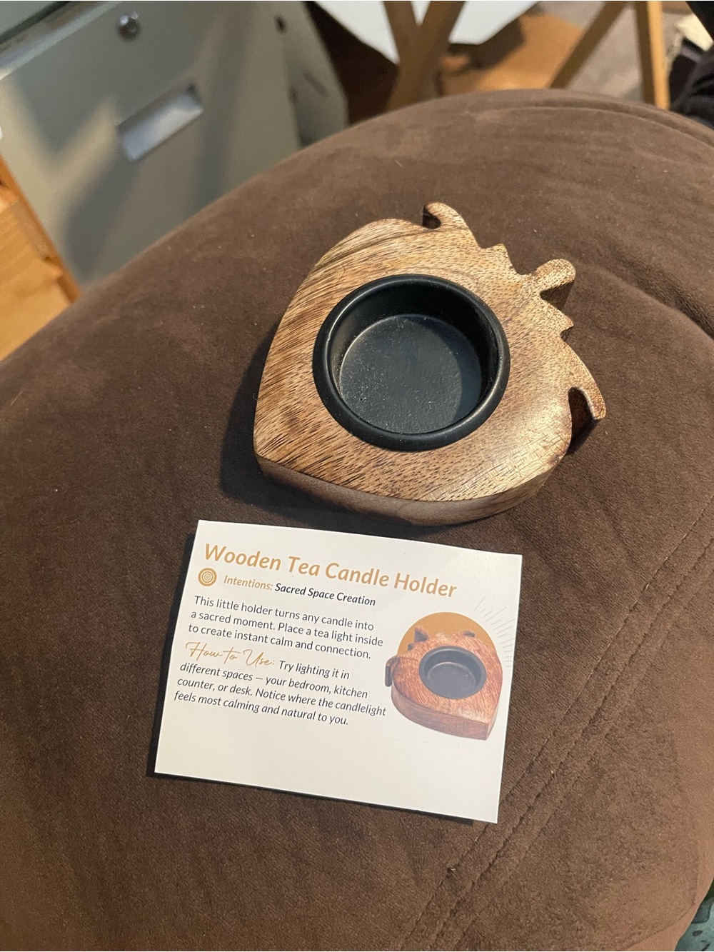 Wooden Tea Candle Holder - Natural Brown